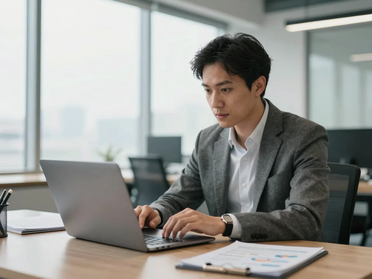 Professional B2B sales strategist reviewing pipeline data on a la