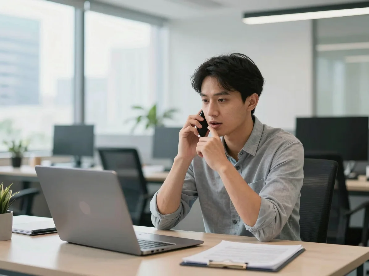 Focused professional in a modern tech office setting in Jakarta,